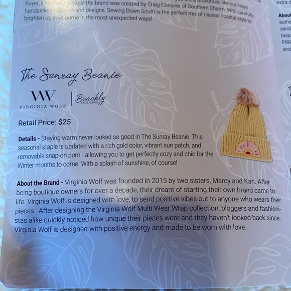 Virginia Wolf Sunday beanie NWT - Picture 3 of 3